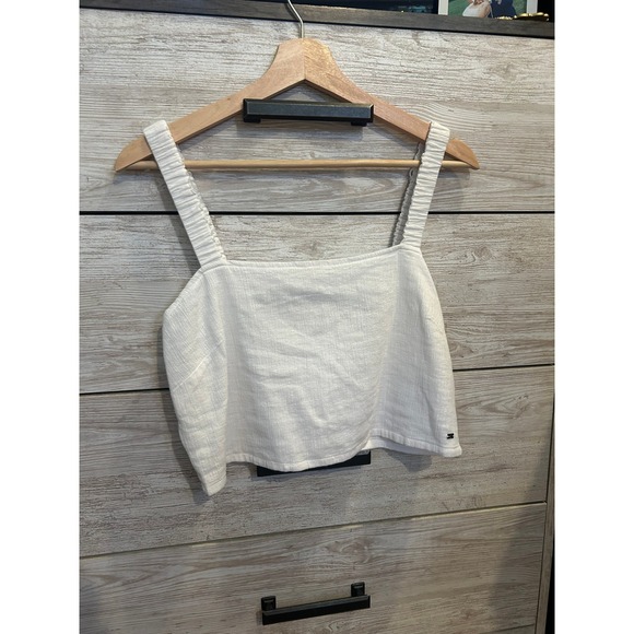 Billabong Tops - Billabong White Coastal Chic Marina Cami Crop Tank Top Ruched Straps Large NWT